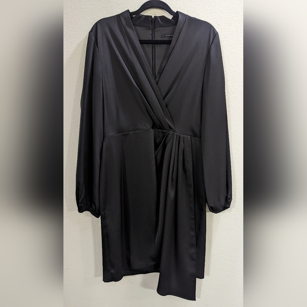 Alex Marie Iris V-Neck Satin Crepe Long Sleeve A-Line Dress - Picture 3 of 11